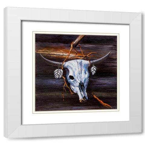 HANGED SKULL ON A WOOD WALL White Modern Wood Framed Art Print with Double Matting by Atelier B Art Studio