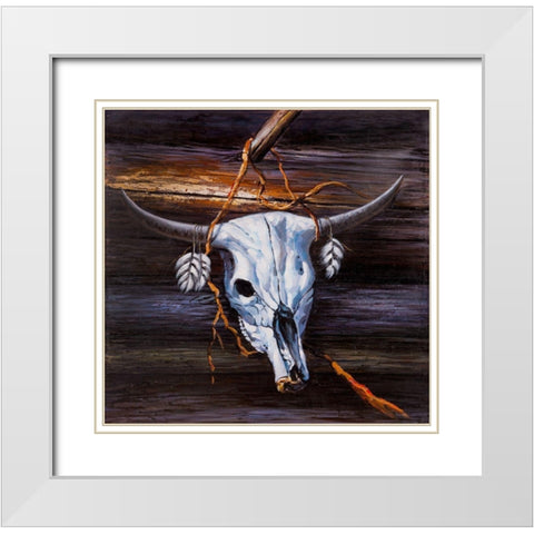 HANGED SKULL ON A WOOD WALL White Modern Wood Framed Art Print with Double Matting by Atelier B Art Studio