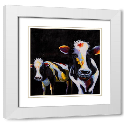 TWO FUNNY COWS White Modern Wood Framed Art Print with Double Matting by Atelier B Art Studio