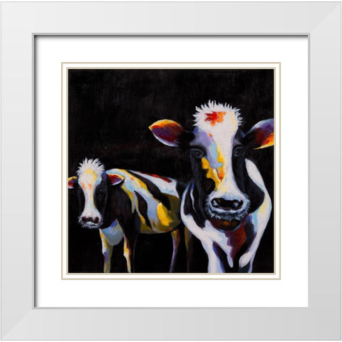 TWO FUNNY COWS White Modern Wood Framed Art Print with Double Matting by Atelier B Art Studio