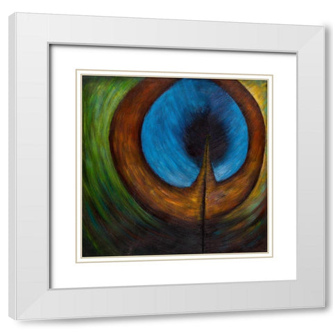 PEACOCK FEATHER CENTER White Modern Wood Framed Art Print with Double Matting by Atelier B Art Studio