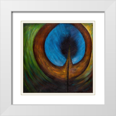 PEACOCK FEATHER CENTER White Modern Wood Framed Art Print with Double Matting by Atelier B Art Studio