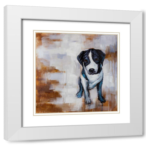Sitting Dog White Modern Wood Framed Art Print with Double Matting by Atelier B Art Studio
