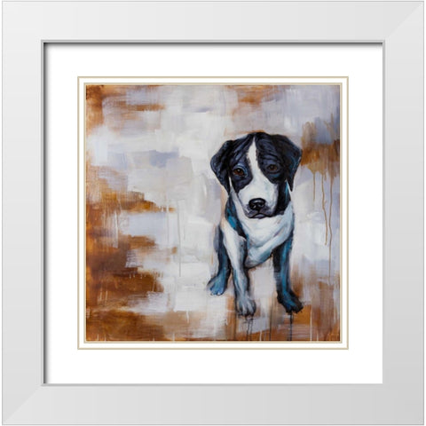 Sitting Dog White Modern Wood Framed Art Print with Double Matting by Atelier B Art Studio