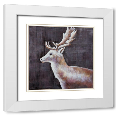 DEER PROFILE VIEW IN THE DARK White Modern Wood Framed Art Print with Double Matting by Atelier B Art Studio