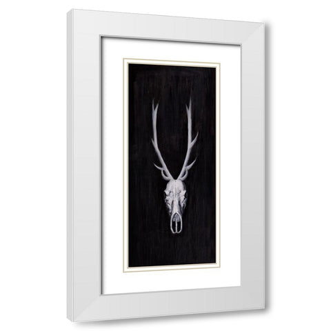 DEER SKULL ON BLACK BACKGROUND White Modern Wood Framed Art Print with Double Matting by Atelier B Art Studio
