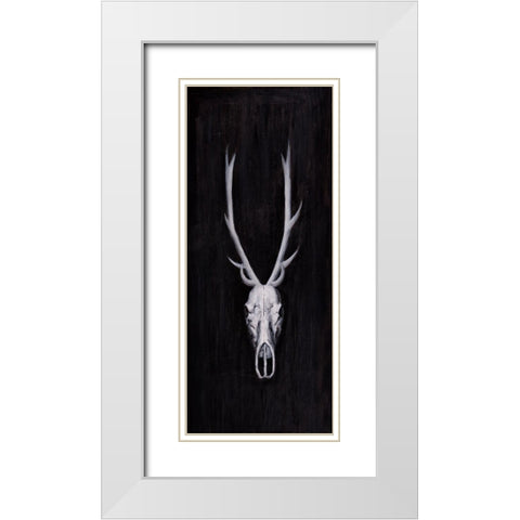 DEER SKULL ON BLACK BACKGROUND White Modern Wood Framed Art Print with Double Matting by Atelier B Art Studio