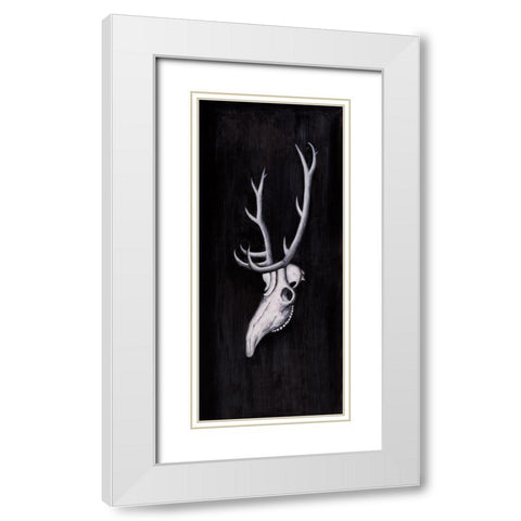 DEER SKULL IN THE DARK White Modern Wood Framed Art Print with Double Matting by Atelier B Art Studio