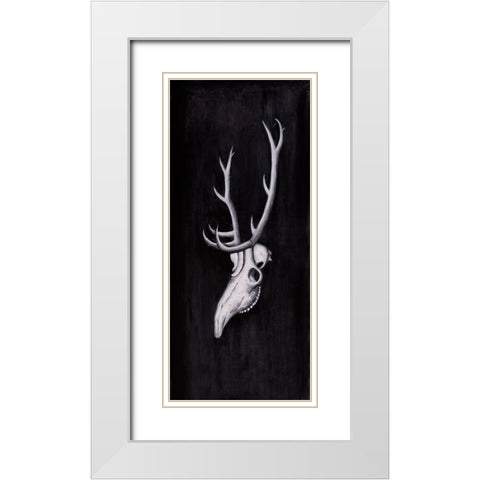 DEER SKULL IN THE DARK White Modern Wood Framed Art Print with Double Matting by Atelier B Art Studio