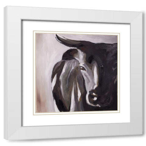 BULL HEAD CLOSEUP White Modern Wood Framed Art Print with Double Matting by Atelier B Art Studio