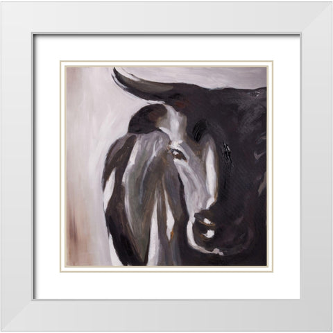 BULL HEAD CLOSEUP White Modern Wood Framed Art Print with Double Matting by Atelier B Art Studio
