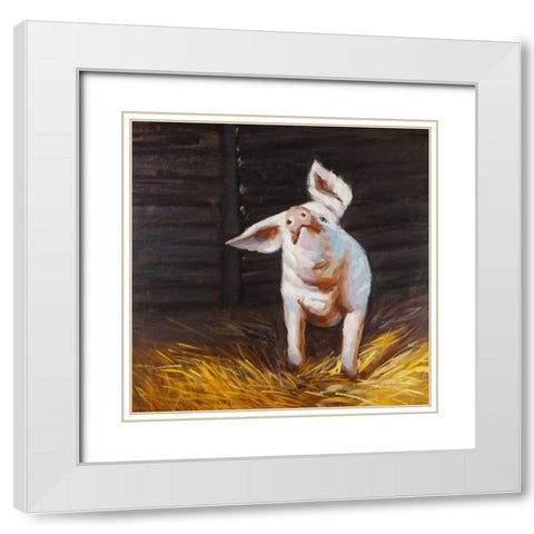 Happy Pig White Modern Wood Framed Art Print with Double Matting by Atelier B Art Studio