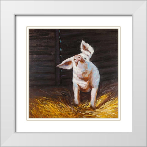Happy Pig White Modern Wood Framed Art Print with Double Matting by Atelier B Art Studio