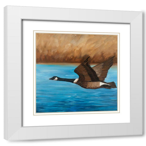 Flying Bustard White Modern Wood Framed Art Print with Double Matting by Atelier B Art Studio