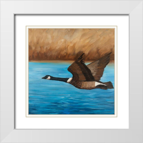 Flying Bustard White Modern Wood Framed Art Print with Double Matting by Atelier B Art Studio