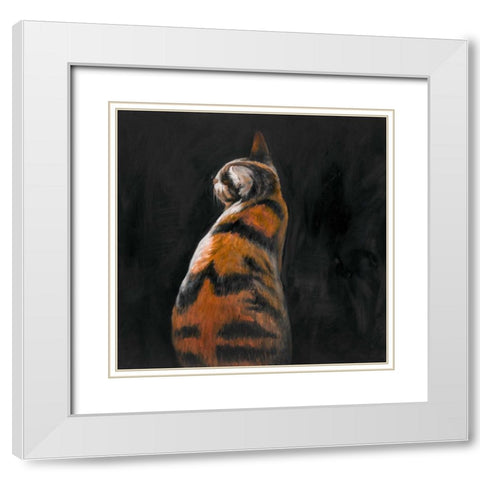 Cat Back View White Modern Wood Framed Art Print with Double Matting by Atelier B Art Studio