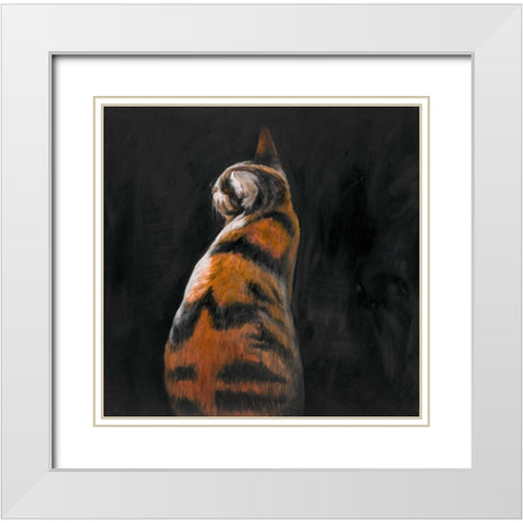 Cat Back View White Modern Wood Framed Art Print with Double Matting by Atelier B Art Studio