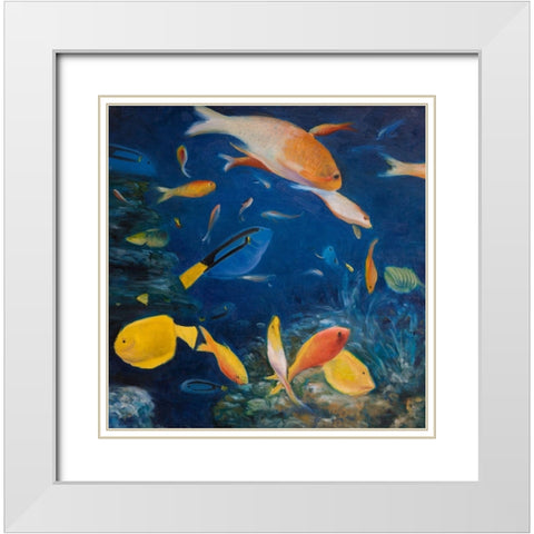 COLORFUL FISH UNDER THE SEA White Modern Wood Framed Art Print with Double Matting by Atelier B Art Studio