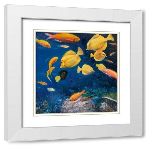 FISH UNDER THE SEA White Modern Wood Framed Art Print with Double Matting by Atelier B Art Studio