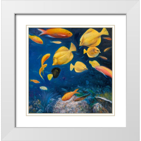 FISH UNDER THE SEA White Modern Wood Framed Art Print with Double Matting by Atelier B Art Studio