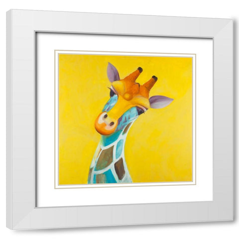 Colorful Giraffe White Modern Wood Framed Art Print with Double Matting by Atelier B Art Studio