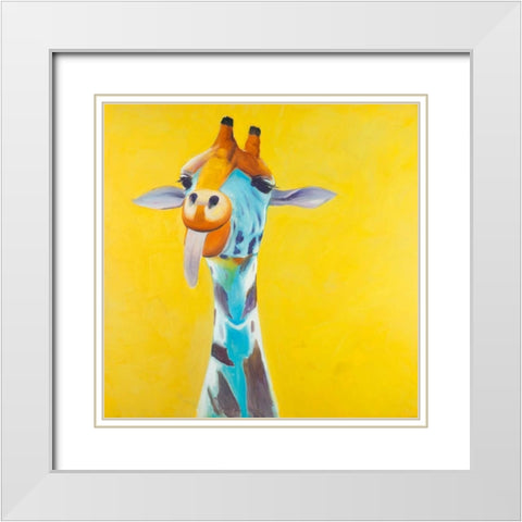 Fun Giraffe White Modern Wood Framed Art Print with Double Matting by Atelier B Art Studio