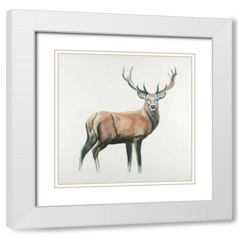 Deer White Modern Wood Framed Art Print with Double Matting by Atelier B Art Studio