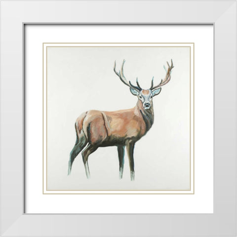 Deer White Modern Wood Framed Art Print with Double Matting by Atelier B Art Studio