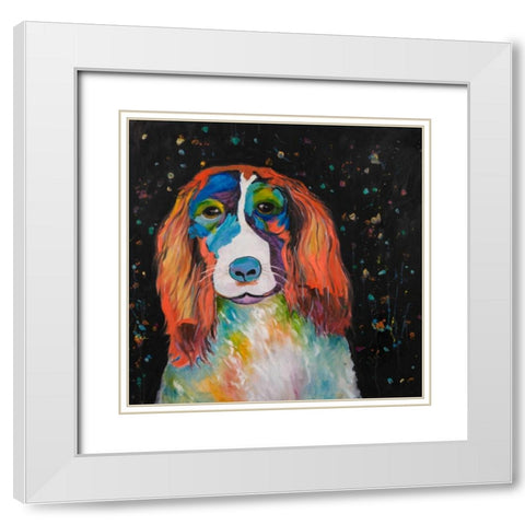 Colorful Dog White Modern Wood Framed Art Print with Double Matting by Atelier B Art Studio