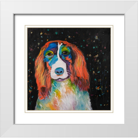Colorful Dog White Modern Wood Framed Art Print with Double Matting by Atelier B Art Studio