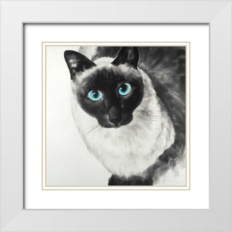 Blue Eyes Siamese Cat White Modern Wood Framed Art Print with Double Matting by Atelier B Art Studio