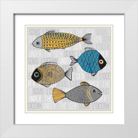 Illustration of Fishs White Modern Wood Framed Art Print with Double Matting by Atelier B Art Studio