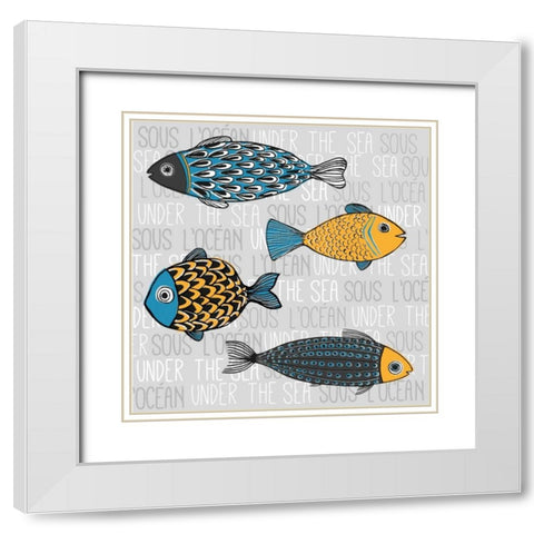 Illustration of Nautical Fishs White Modern Wood Framed Art Print with Double Matting by Atelier B Art Studio
