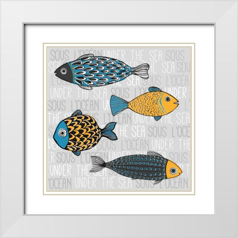 Illustration of Nautical Fishs White Modern Wood Framed Art Print with Double Matting by Atelier B Art Studio