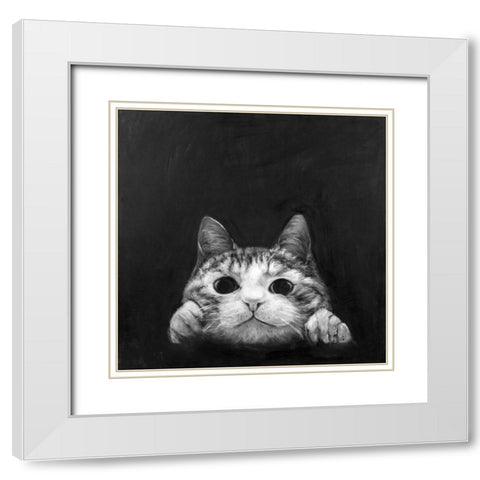 Curious Cat White Modern Wood Framed Art Print with Double Matting by Atelier B Art Studio