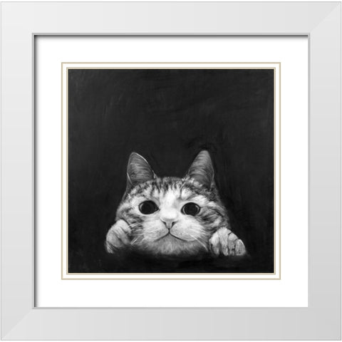 Curious Cat White Modern Wood Framed Art Print with Double Matting by Atelier B Art Studio