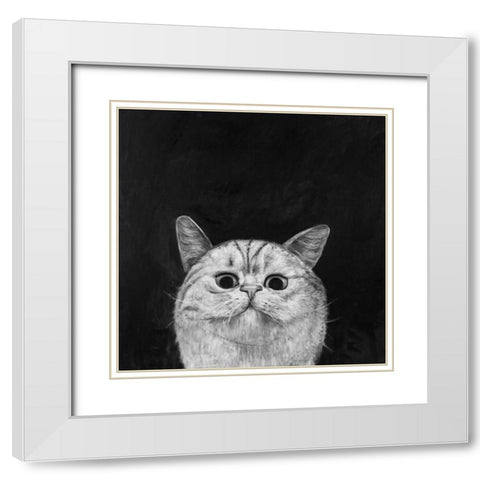 Watching Cat White Modern Wood Framed Art Print with Double Matting by Atelier B Art Studio