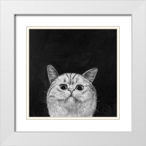 Watching Cat White Modern Wood Framed Art Print with Double Matting by Atelier B Art Studio