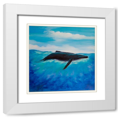 Blue Whale White Modern Wood Framed Art Print with Double Matting by Atelier B Art Studio