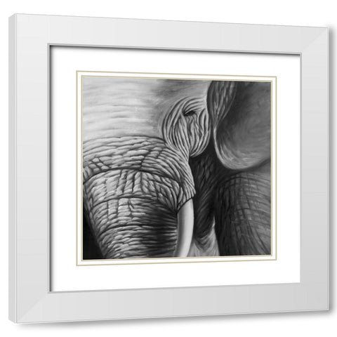 Elephants White Modern Wood Framed Art Print with Double Matting by Atelier B Art Studio
