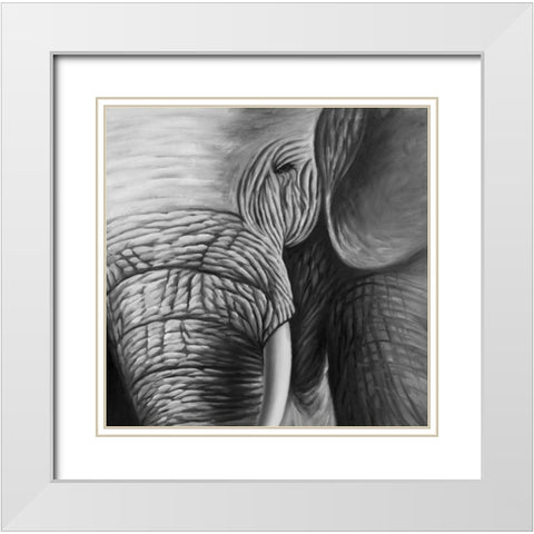 Elephants White Modern Wood Framed Art Print with Double Matting by Atelier B Art Studio