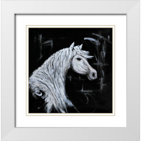 Outline Horse Profile View White Modern Wood Framed Art Print with Double Matting by Atelier B Art Studio