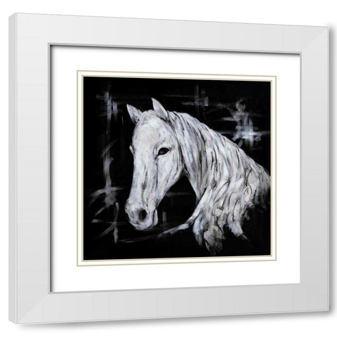 Abstract Horse Profile View White Modern Wood Framed Art Print with Double Matting by Atelier B Art Studio
