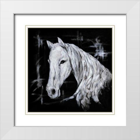 Abstract Horse Profile View White Modern Wood Framed Art Print with Double Matting by Atelier B Art Studio