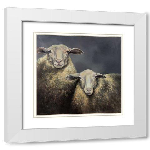 Two Sheeps White Modern Wood Framed Art Print with Double Matting by Atelier B Art Studio