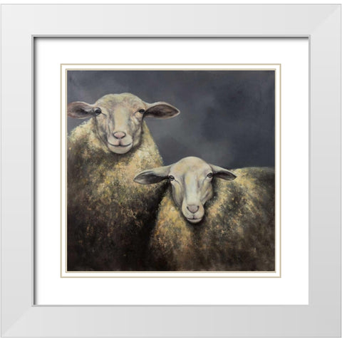 Two Sheeps White Modern Wood Framed Art Print with Double Matting by Atelier B Art Studio