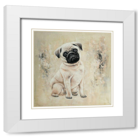 Small Pug White Modern Wood Framed Art Print with Double Matting by Atelier B Art Studio