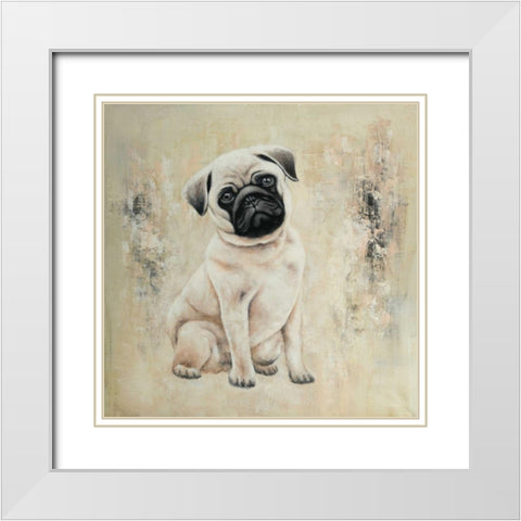 Small Pug White Modern Wood Framed Art Print with Double Matting by Atelier B Art Studio