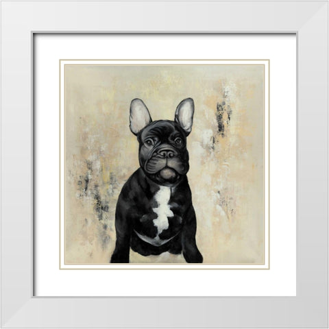 French Bulldogs White Modern Wood Framed Art Print with Double Matting by Atelier B Art Studio