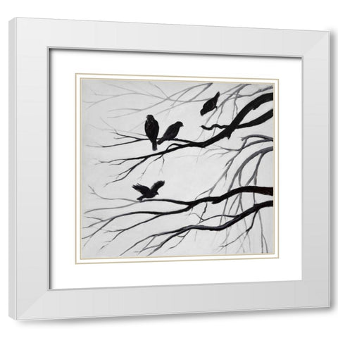 Silhouette of birds White Modern Wood Framed Art Print with Double Matting by Atelier B Art Studio